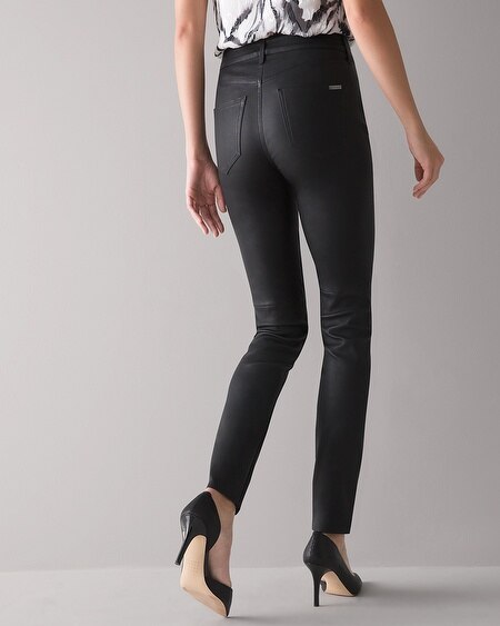 Shop White House Black Market Genuine Leather Slim Ankle Pants In Black