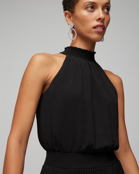 Shop White House Black Market Pleated Halter Midi Dress In Black