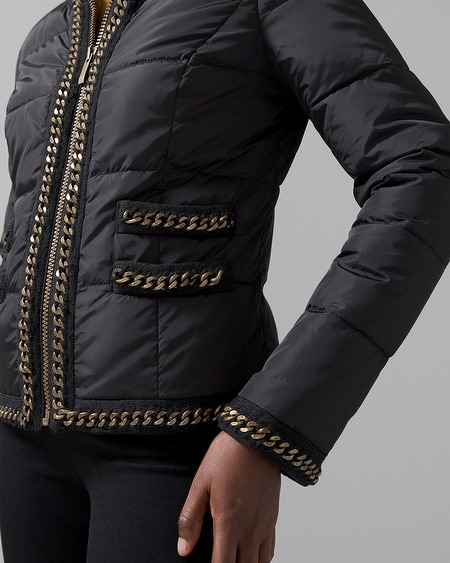 Shop White House Black Market Petite Chain Trim Puffer Jacket In Black