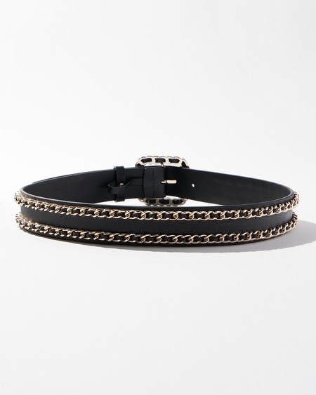 Shop White House Black Market Double Chain Leather Belt In Black