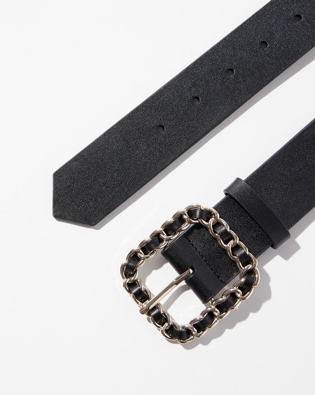 Shop White House Black Market Double Chain Leather Belt In Black