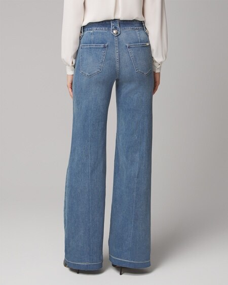 Shop White House Black Market High-rise Every Day Soft Novelty Button Wide Leg Jeans In Medium Wash Denim