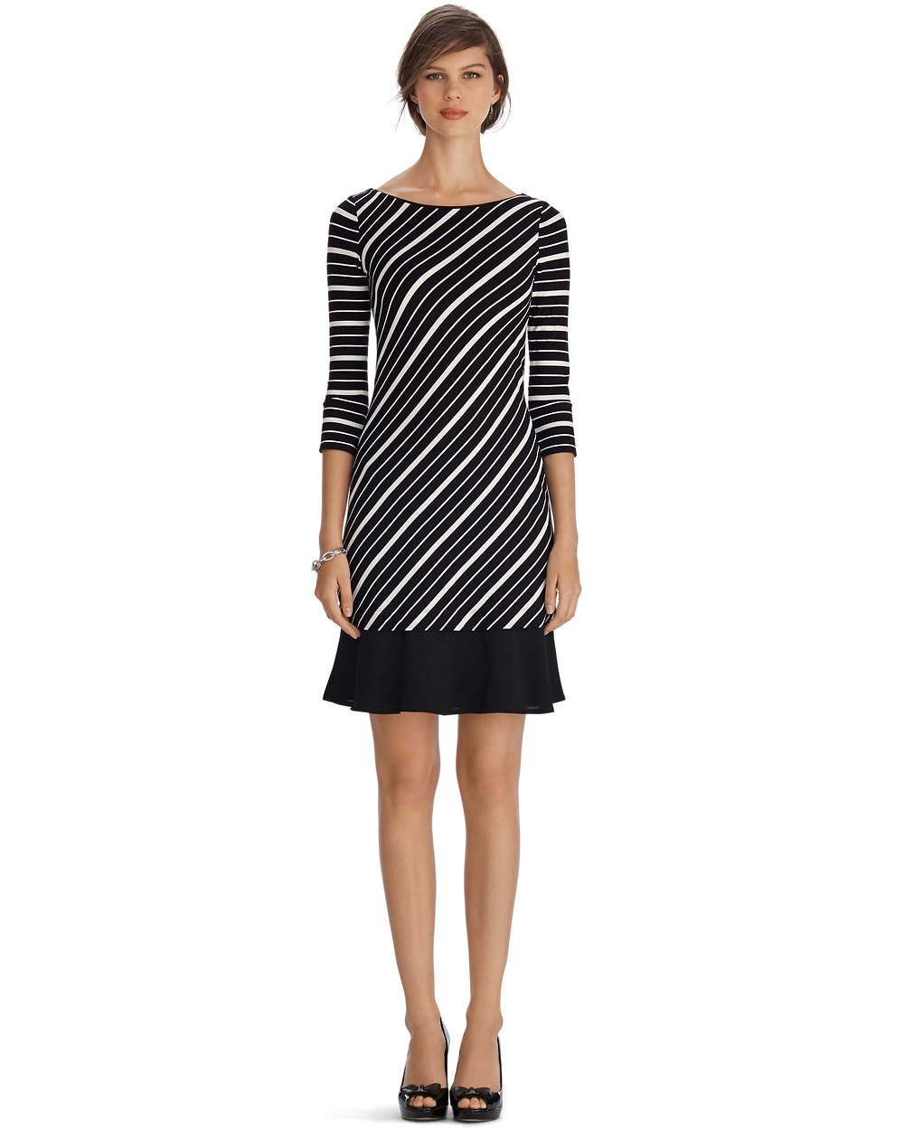 3/4 Sleeve Stripe Flounce Chemise Dress - WHBM