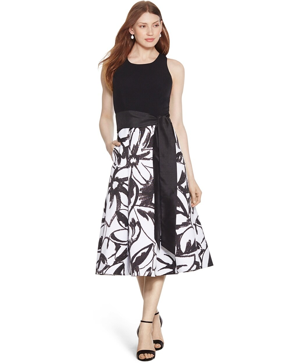 Halter Black and White Print Midi Dress - Shop Dresses for Women ...