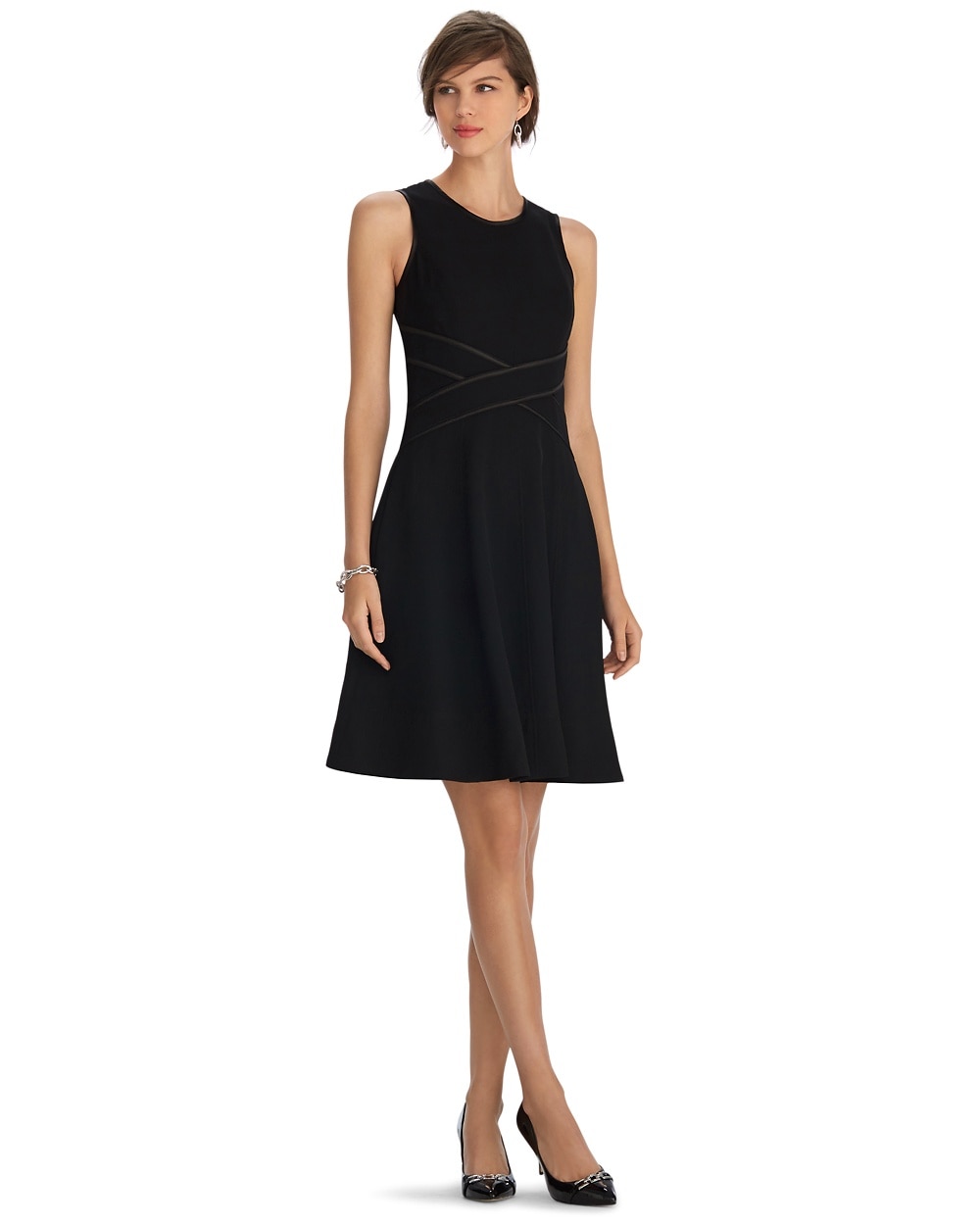 Sleeveless Iconic Fit and Flare Black Dress - White House Black Market