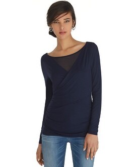 Long Sleeve Crossover Mesh Top - Shop Women's Tops - Blouses, Shirts ...