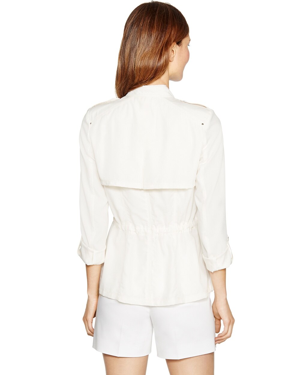 3/4 Sleeve Cream Shirt Jacket - White House Black Market