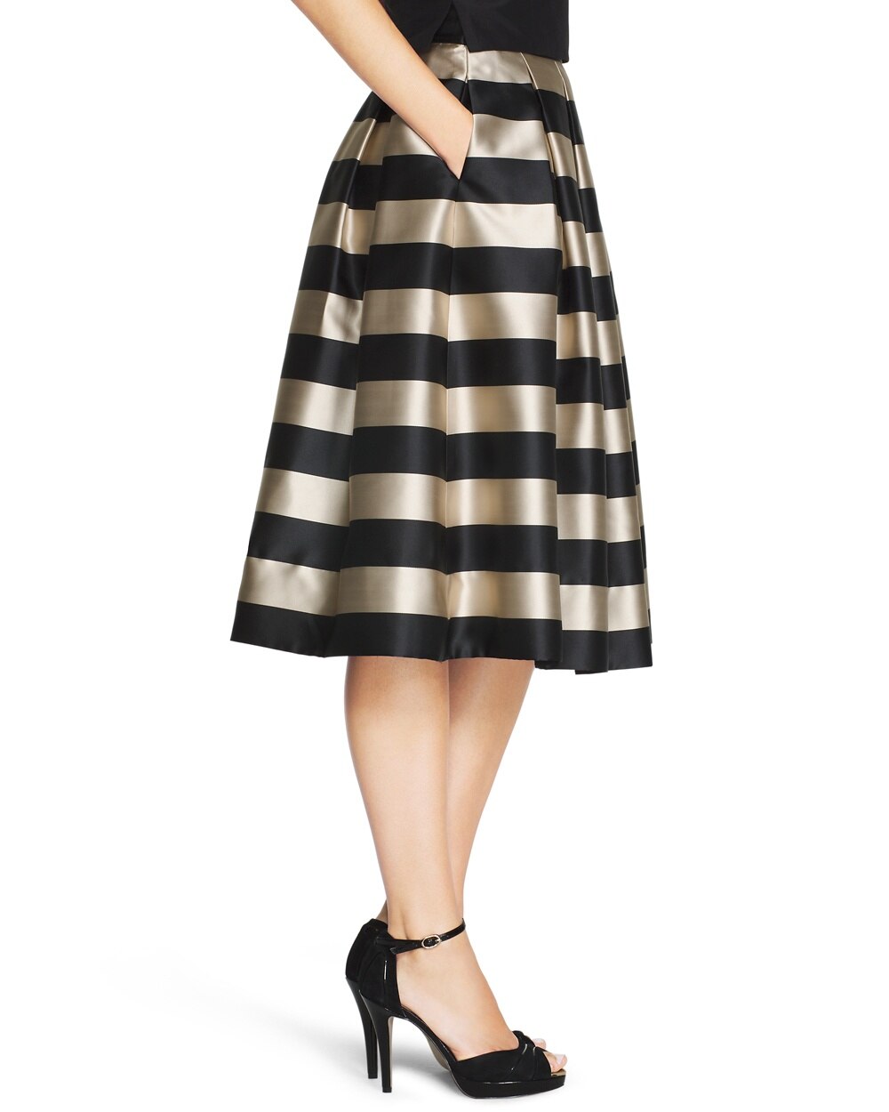 Striped Taffeta Midi Skirt - White House Black Market