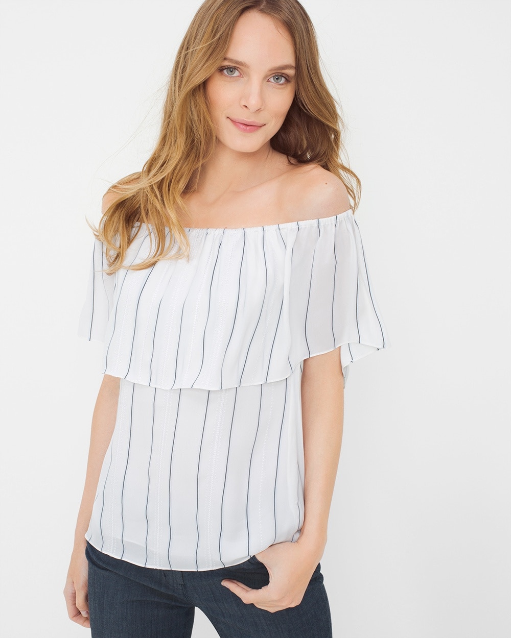 Off-The-Shoulder Stripe Blouse video preview image, click to start video