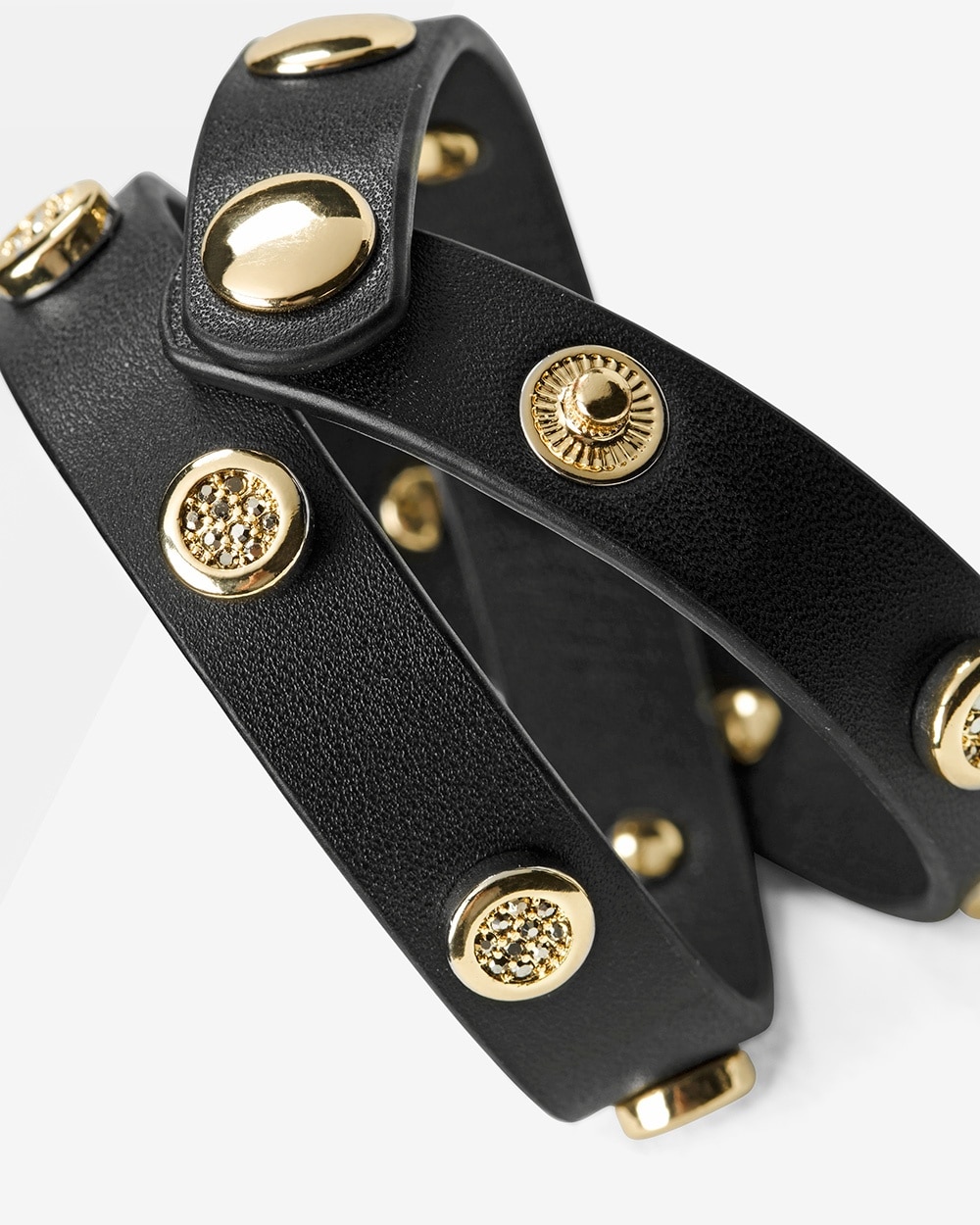 Stone-Encrusted Black Leather Wrap Bracelet - White House Black Market