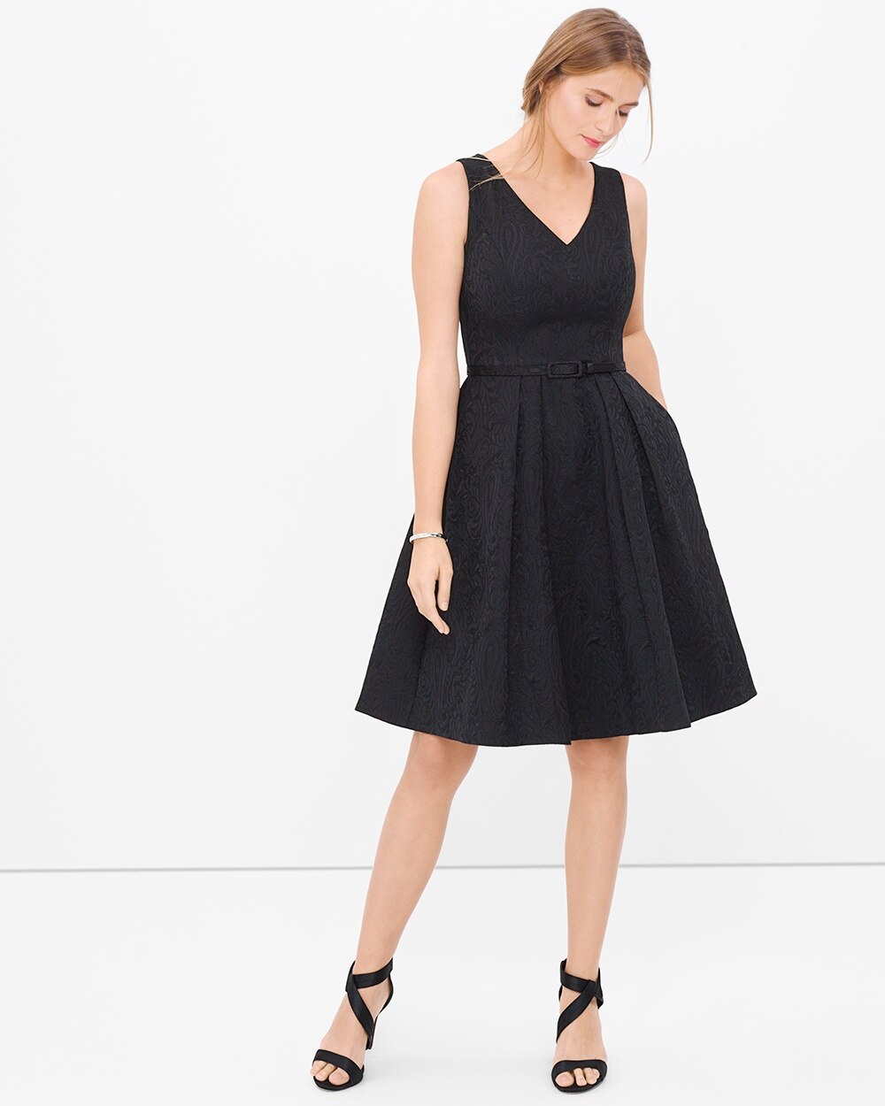 Black Jacquard Fit-and-Flare Dress 