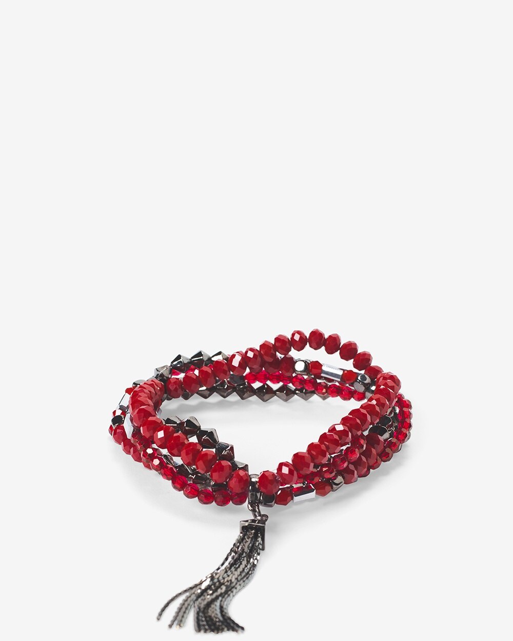 Red and Gray Multi-Strand Bead Stretch Bracelet