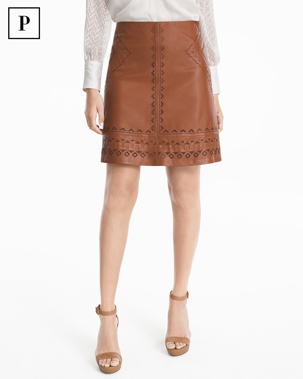 Petite Laser-Cut Leather A-line Skirt