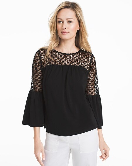 3/4 Bell Sleeve Blouse with Lace - White House Black Market