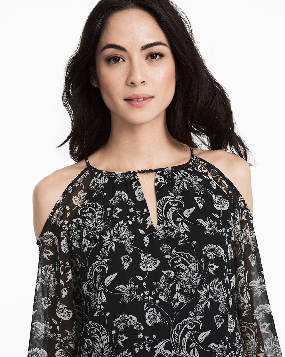 Cold Shoulder Floral Print Blouson Dress - White House Black Market