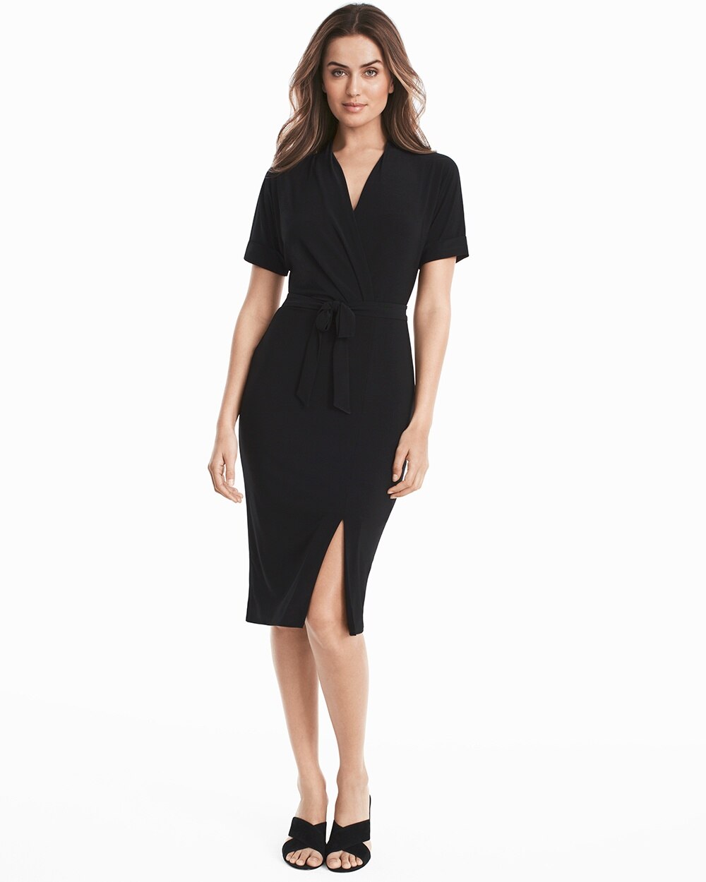 Buy > black wrap dress short sleeve > in stock