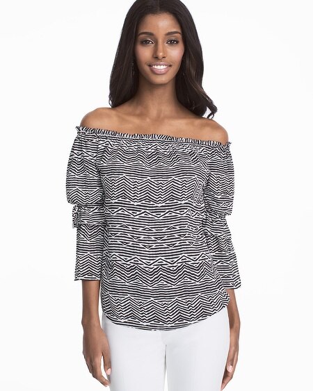 Off-the-Shoulder Embroidered Stripe Cotton Top - WHBM