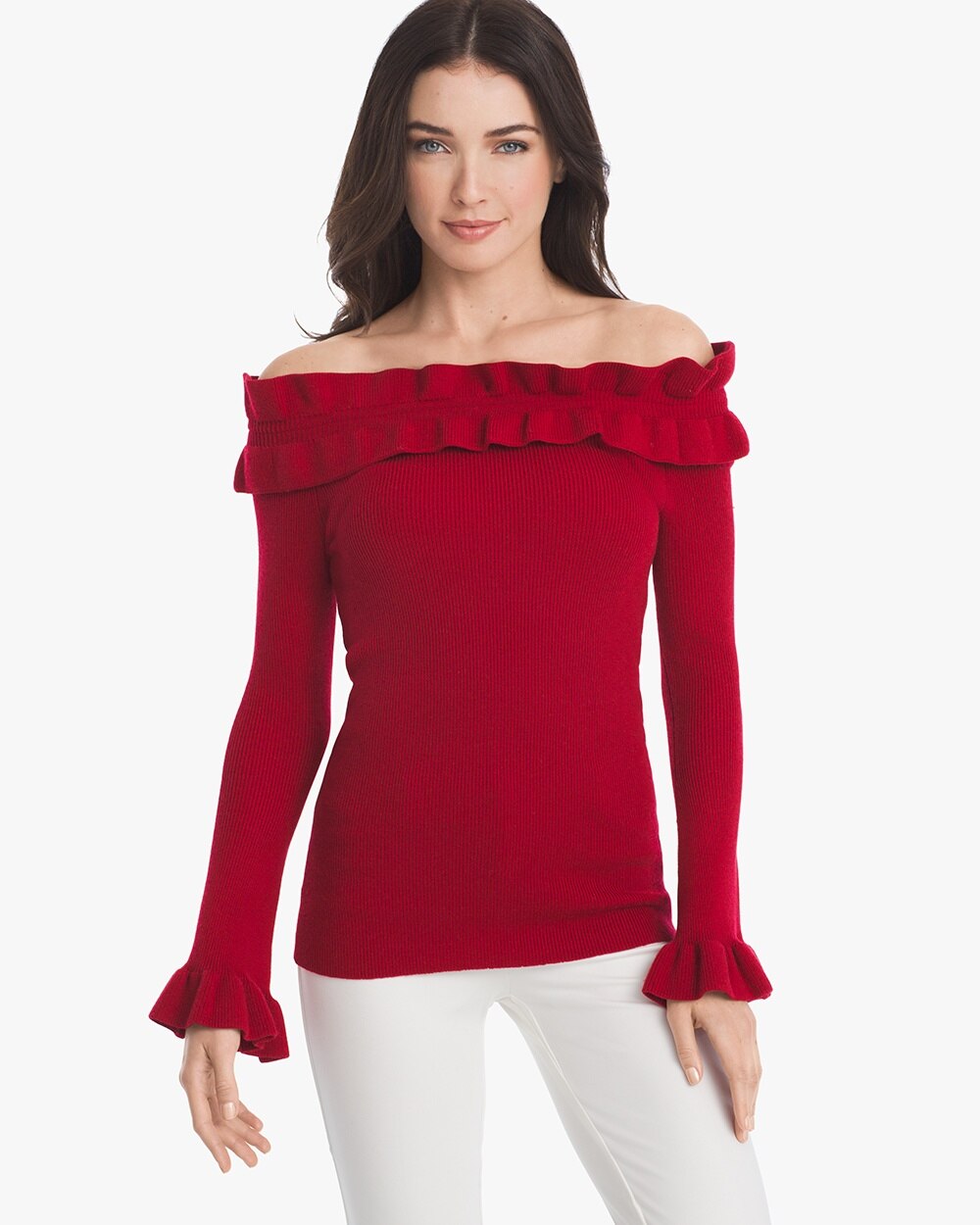 Off-The-Shoulder Ruffle Sweater