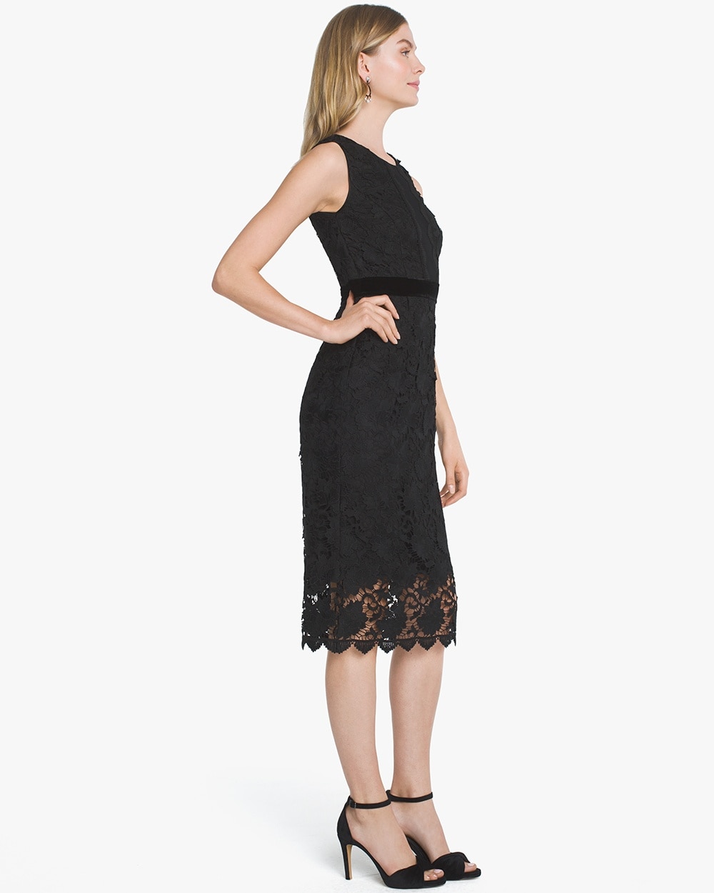 Black Lace with Velvet Waist Sheath Dress - White House Black Market