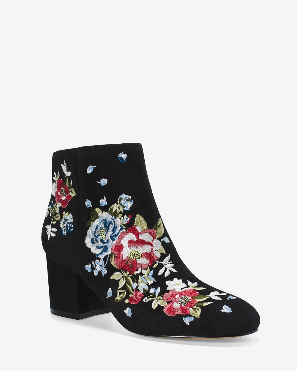 Embroidered Suede Ankle Boots - White 