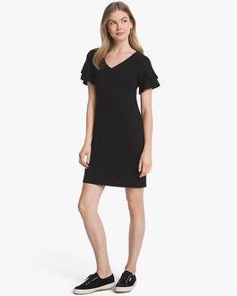 Ruffle Sleeve Black Knit Dress - White House Black Market