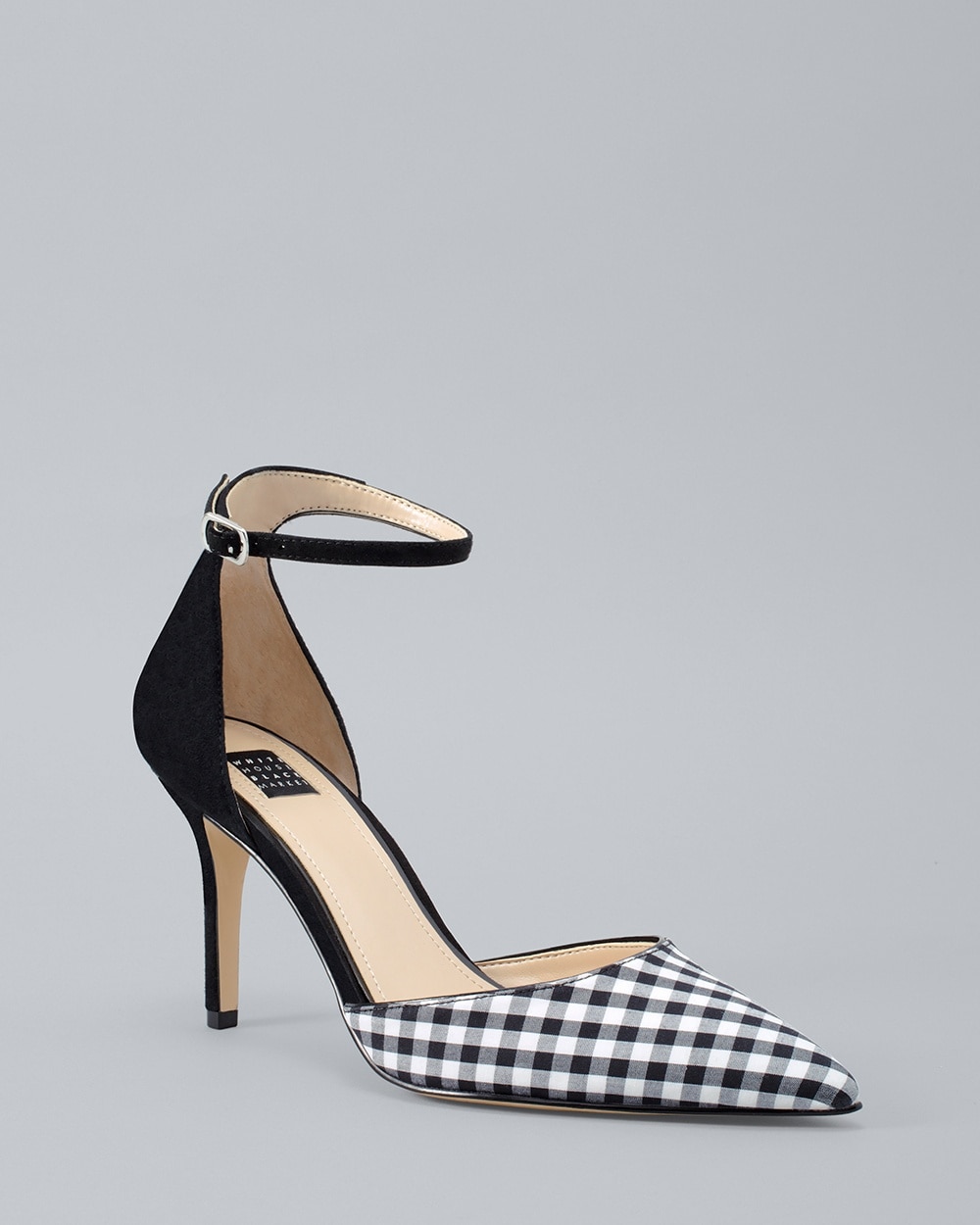 black and white gingham heels