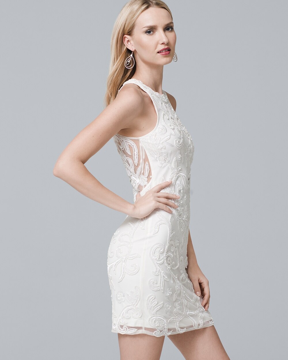 white beaded sheath dress