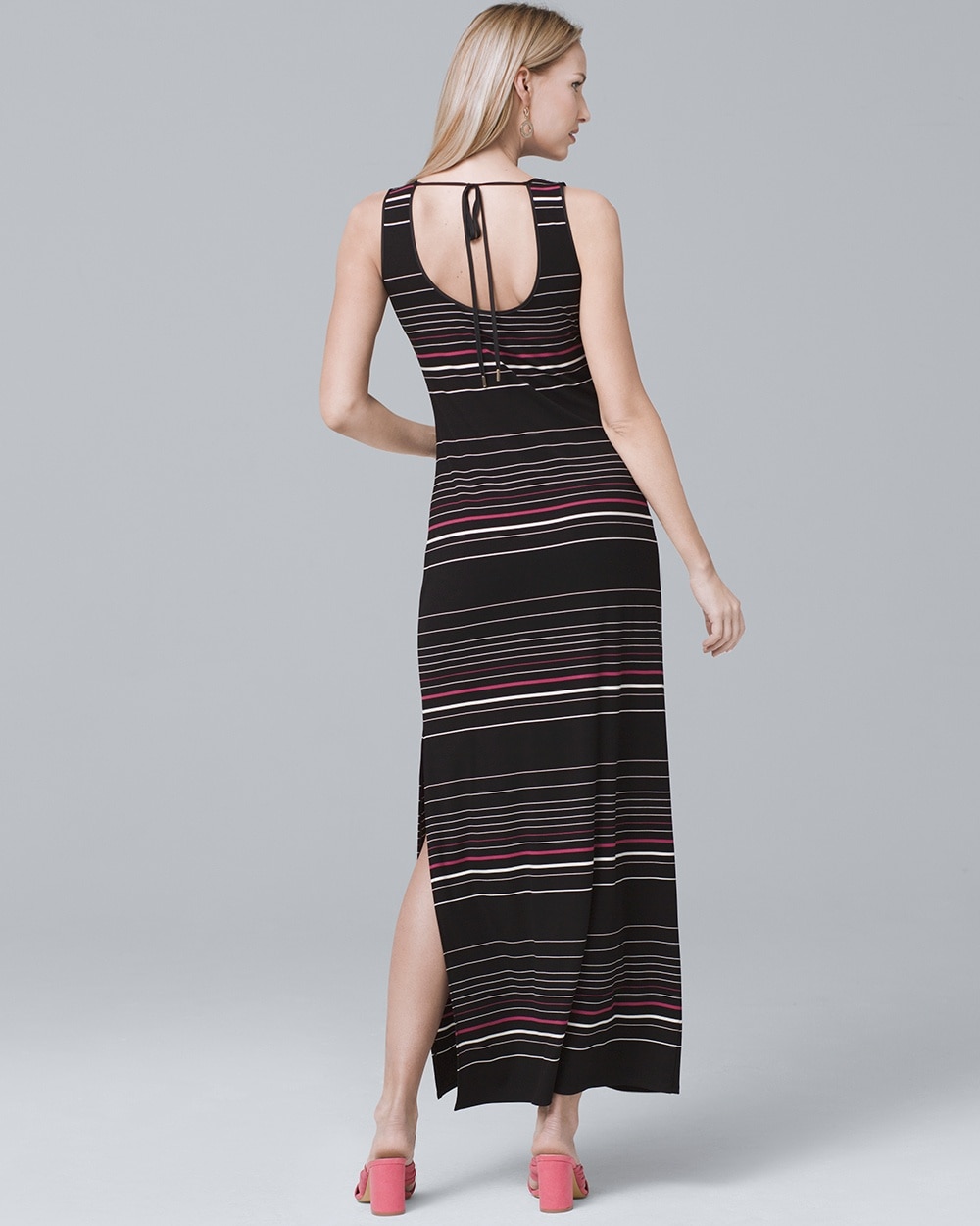 Sleeveless Stripe Tie-Back Knit Maxi Dress - White House Black Market