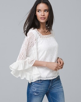 Bell-Sleeve Lace Peasant Blouse - White House Black Market