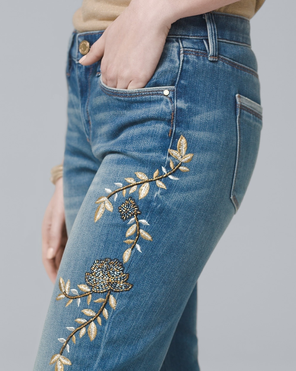 Embroidered Girlfriend Jeans - White House Black Market