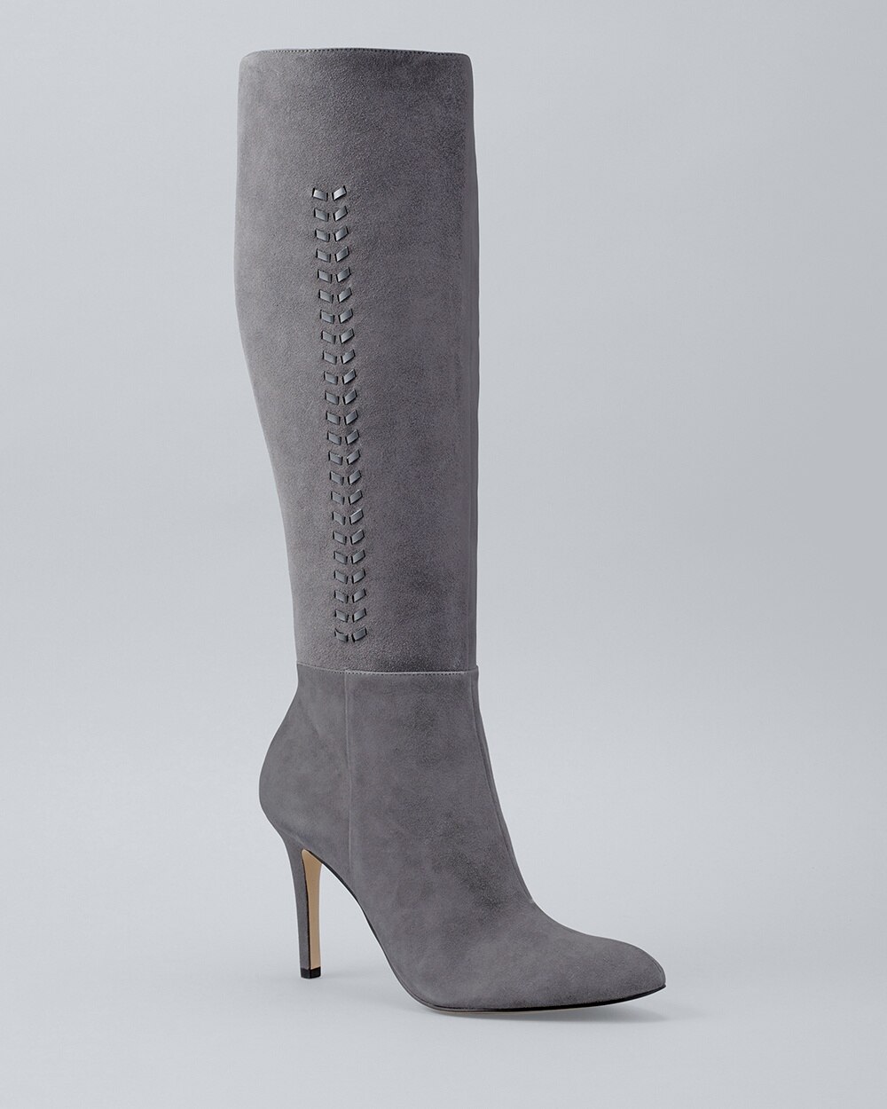 Whipstich-Detail Suede Knee-High Boots 