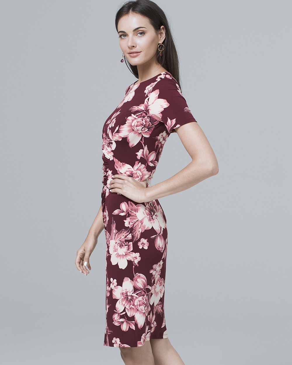 Short-Sleeve Floral Knit Sheath Dress - White House Black Market