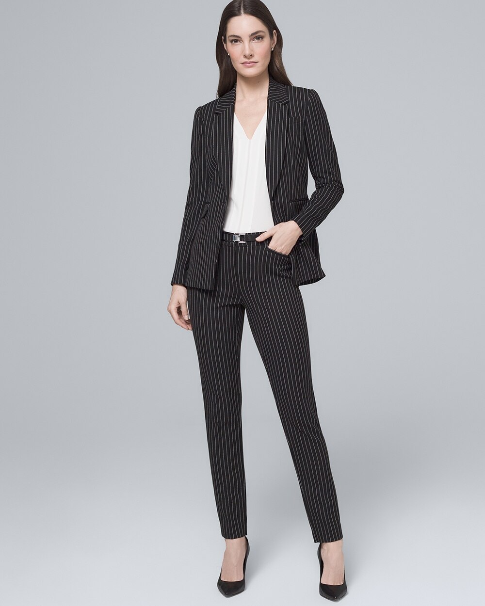 Luxe Stripe Long-Line Suiting Blazer Jacket - White House Black Market