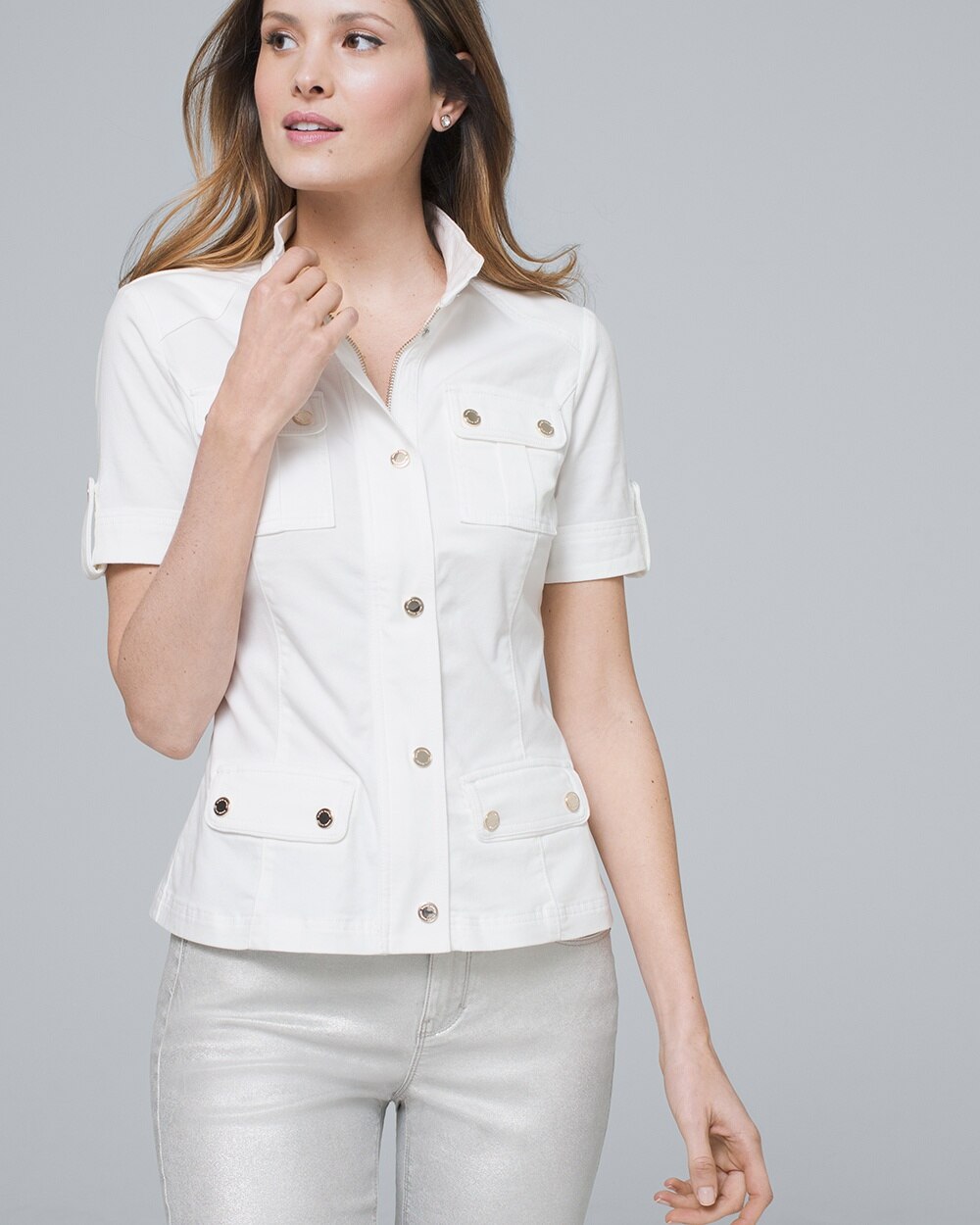short sleeve white denim jacket