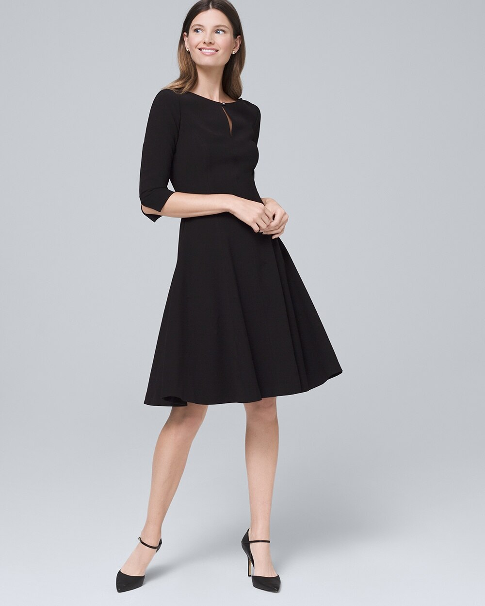 petite black fit and flare dress