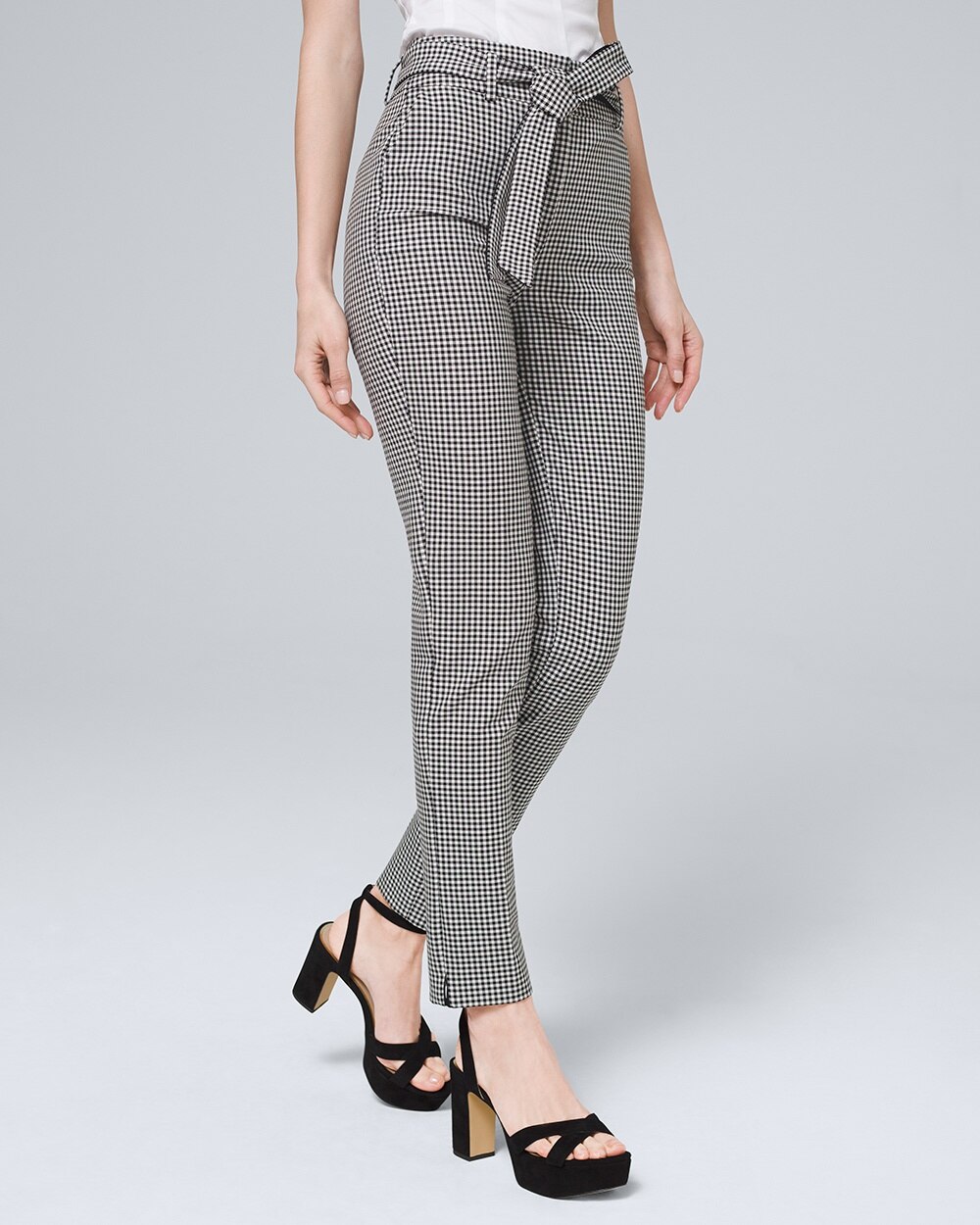 Gingham Tapered Ankle Pants with Removable Belt
