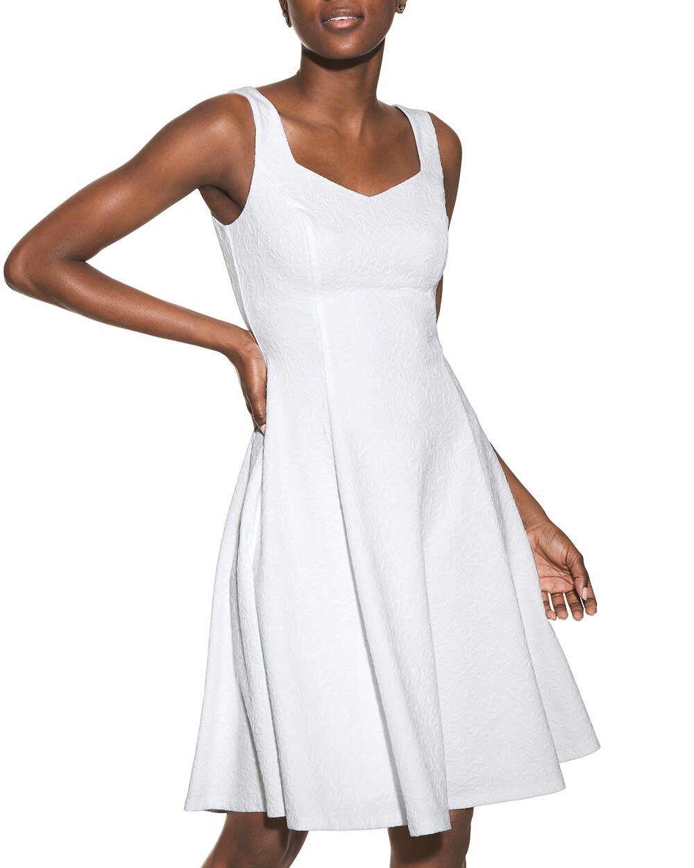 all white fit and flare dress