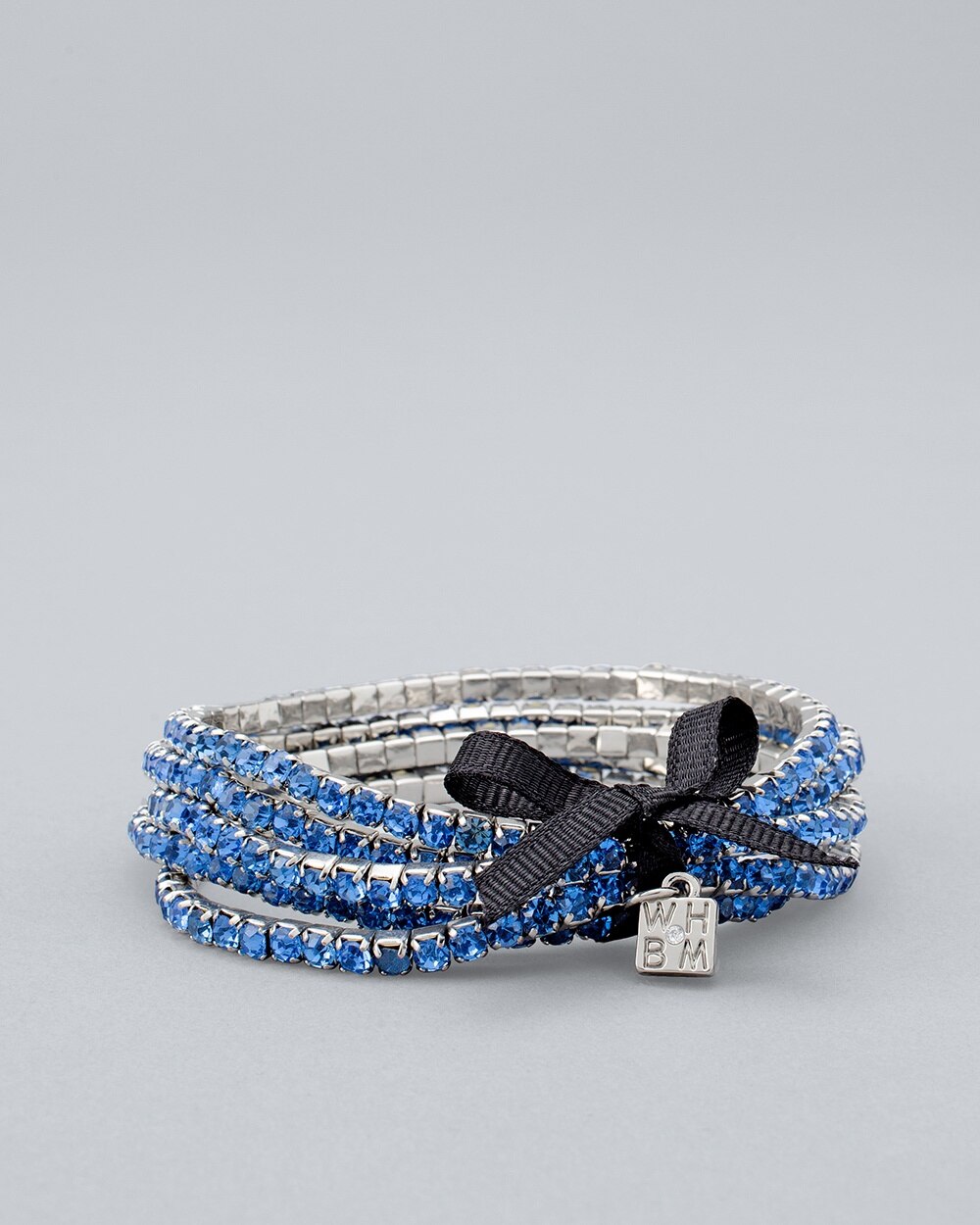 Hematite And Blue Rhinestone Stretch Bracelets, Set of 5