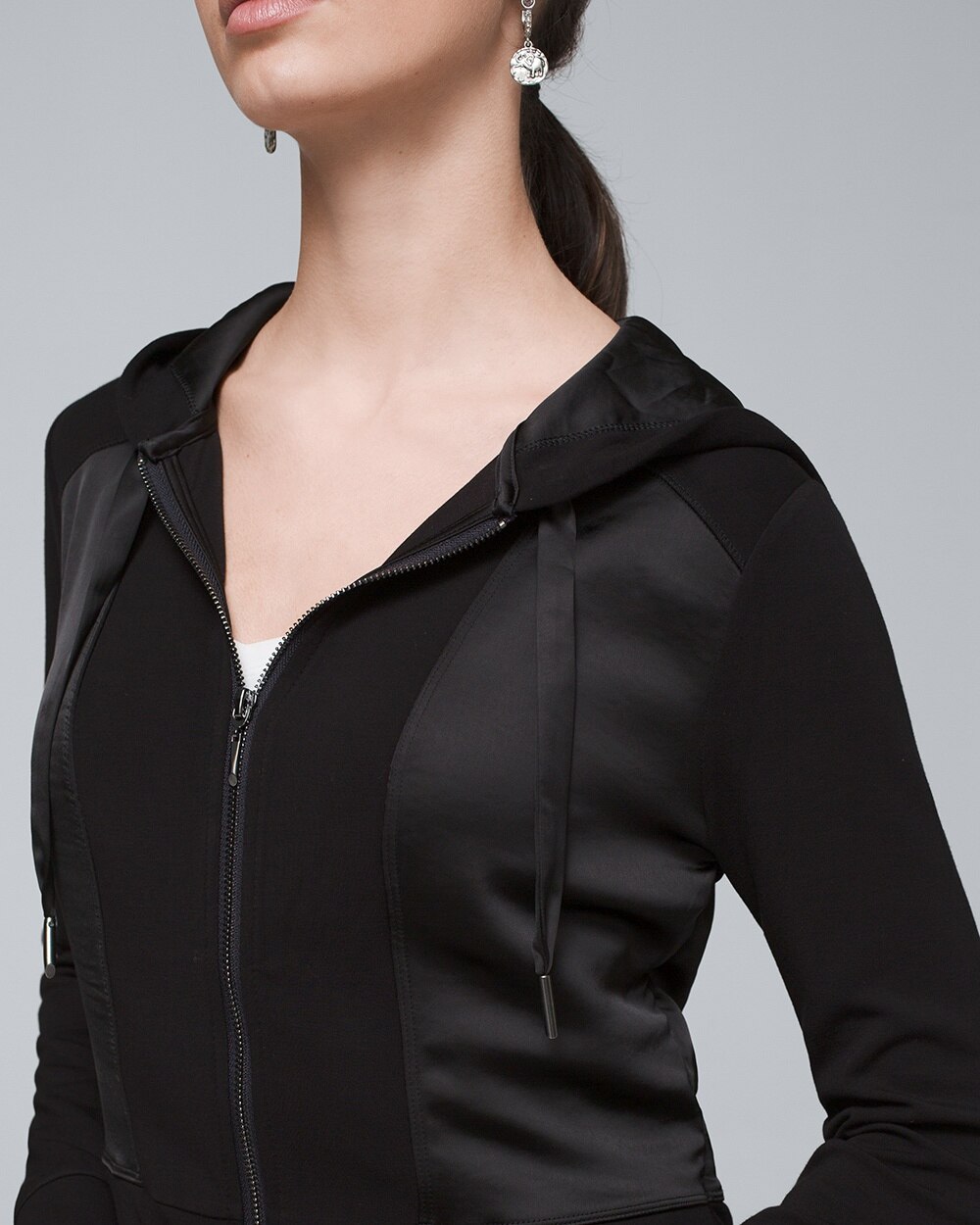 WKND Zip Front Hoodie Jacket With Peplum - White House Black Market