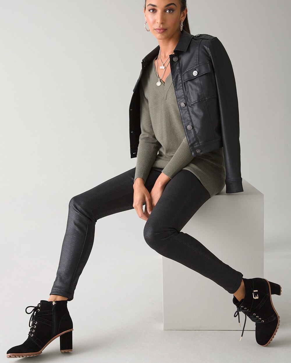 Textured Vegan Suede WHBM Runway Leggings video preview image, click to start video