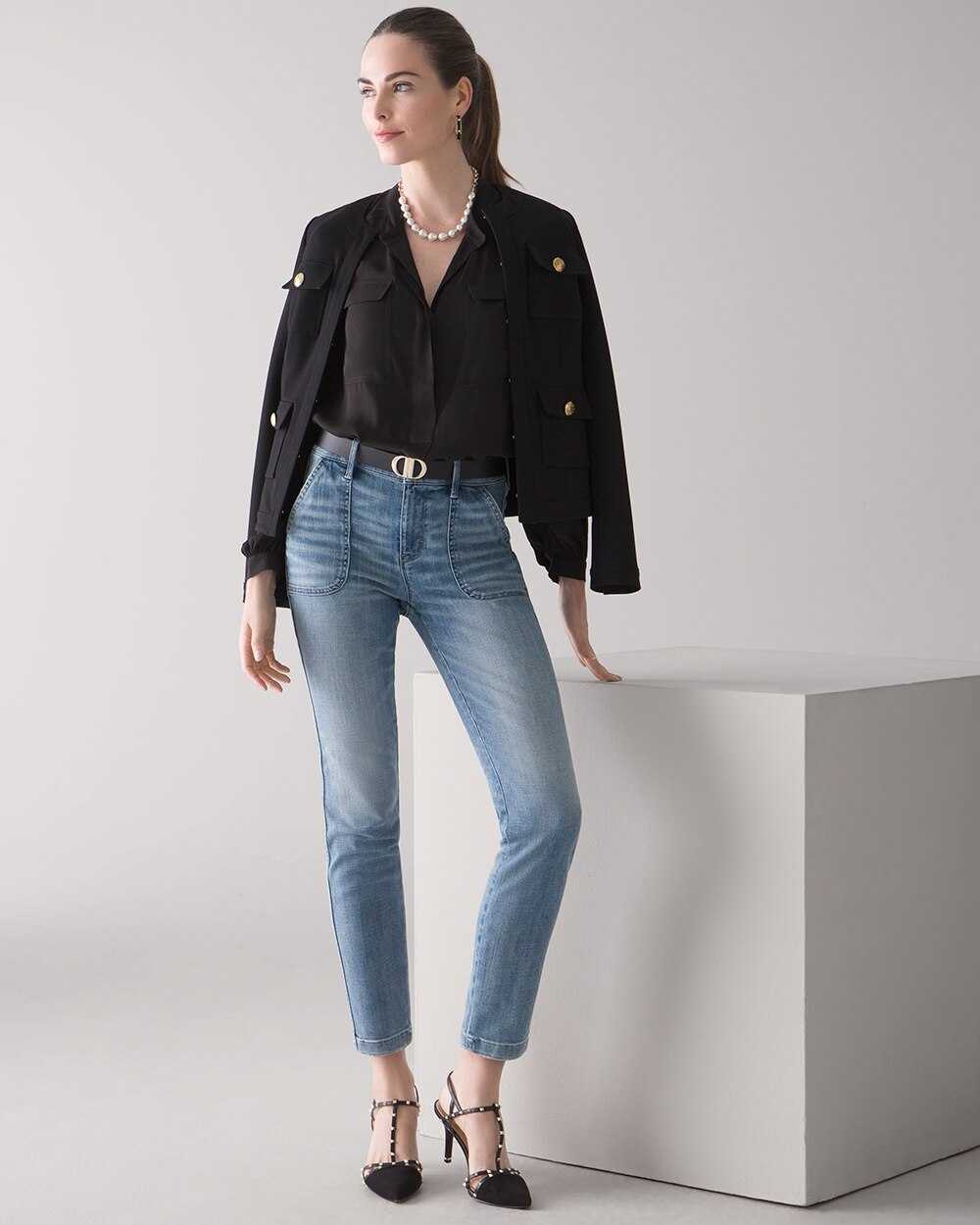High-Rise Everyday Soft Denim\u2122 Patch Pocket Straight Crop Jeans video preview image, click to start video