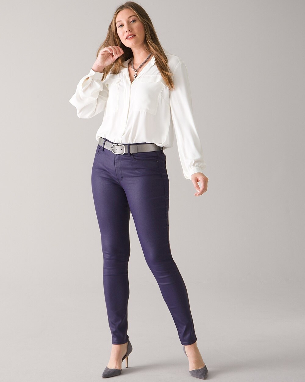 Curvy-Fit High-Rise Coated Skinny Jeans
