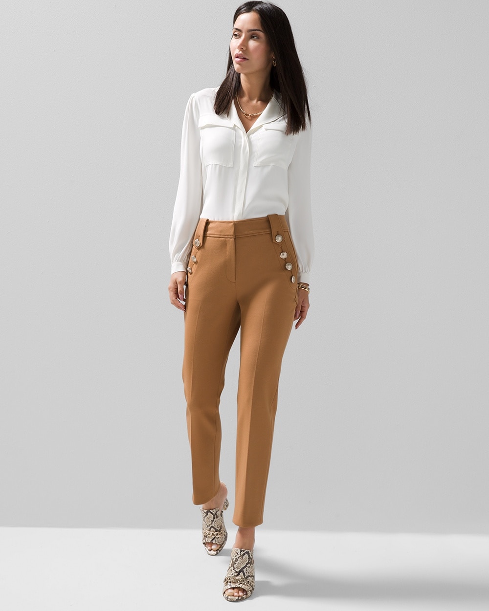 WHBM\u00AE Jolie Button Straight Luxe Stretch Pant