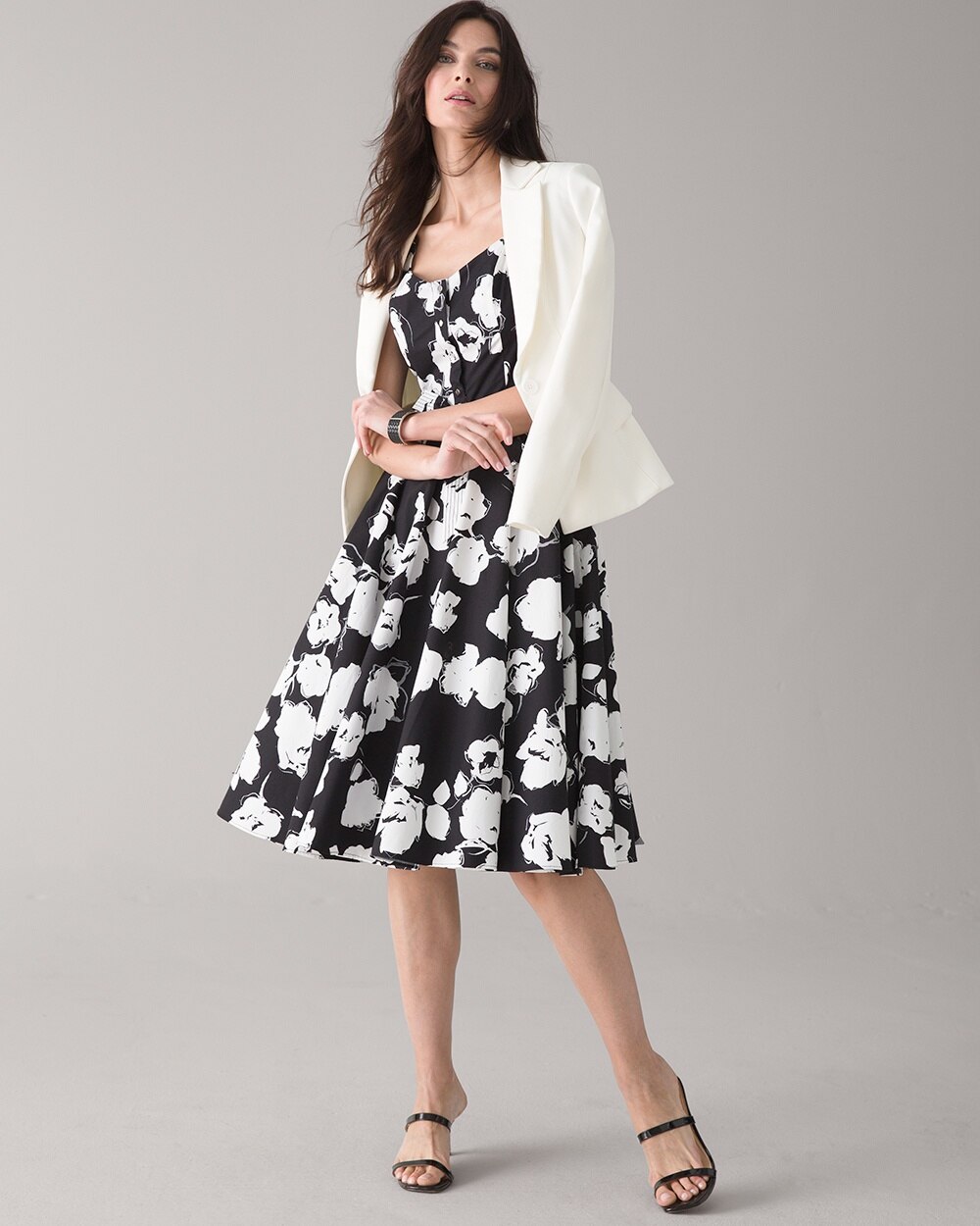 White + Black Fit & Flare Floral Dress