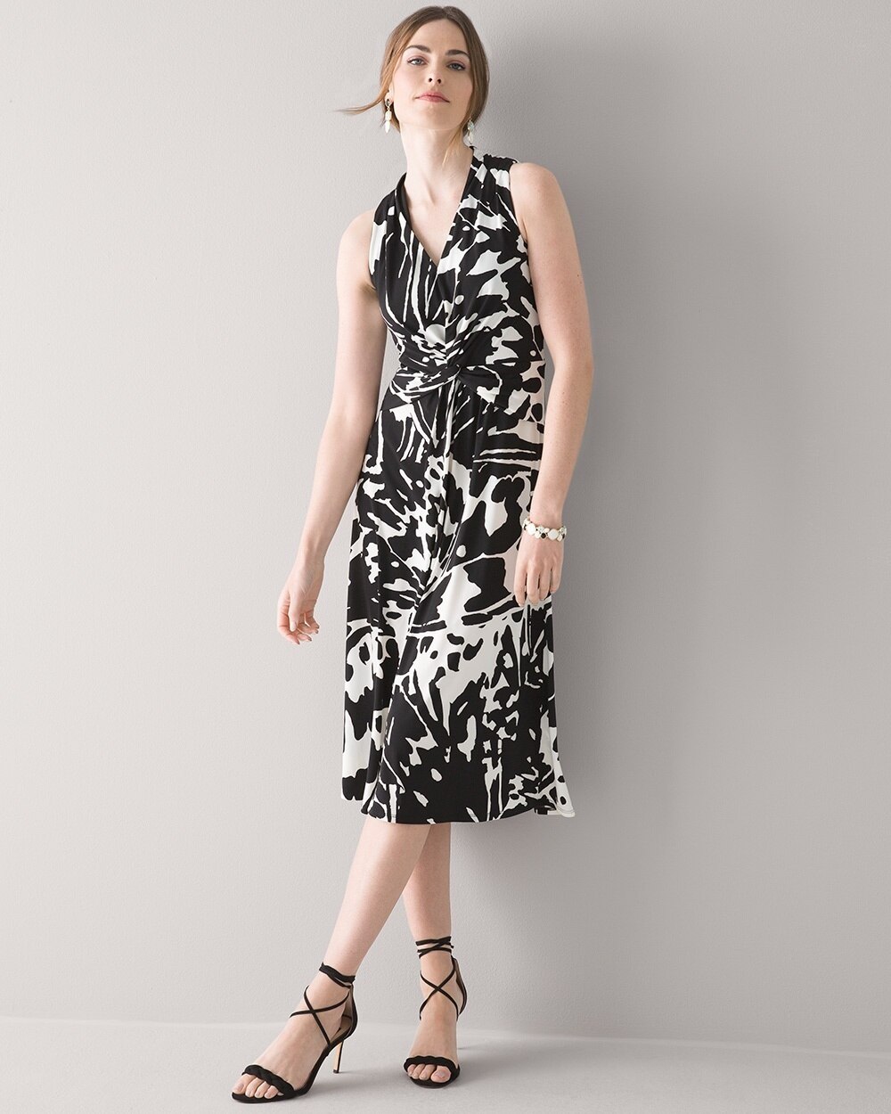Abstract Butterfly Print Twist-Front Dress
