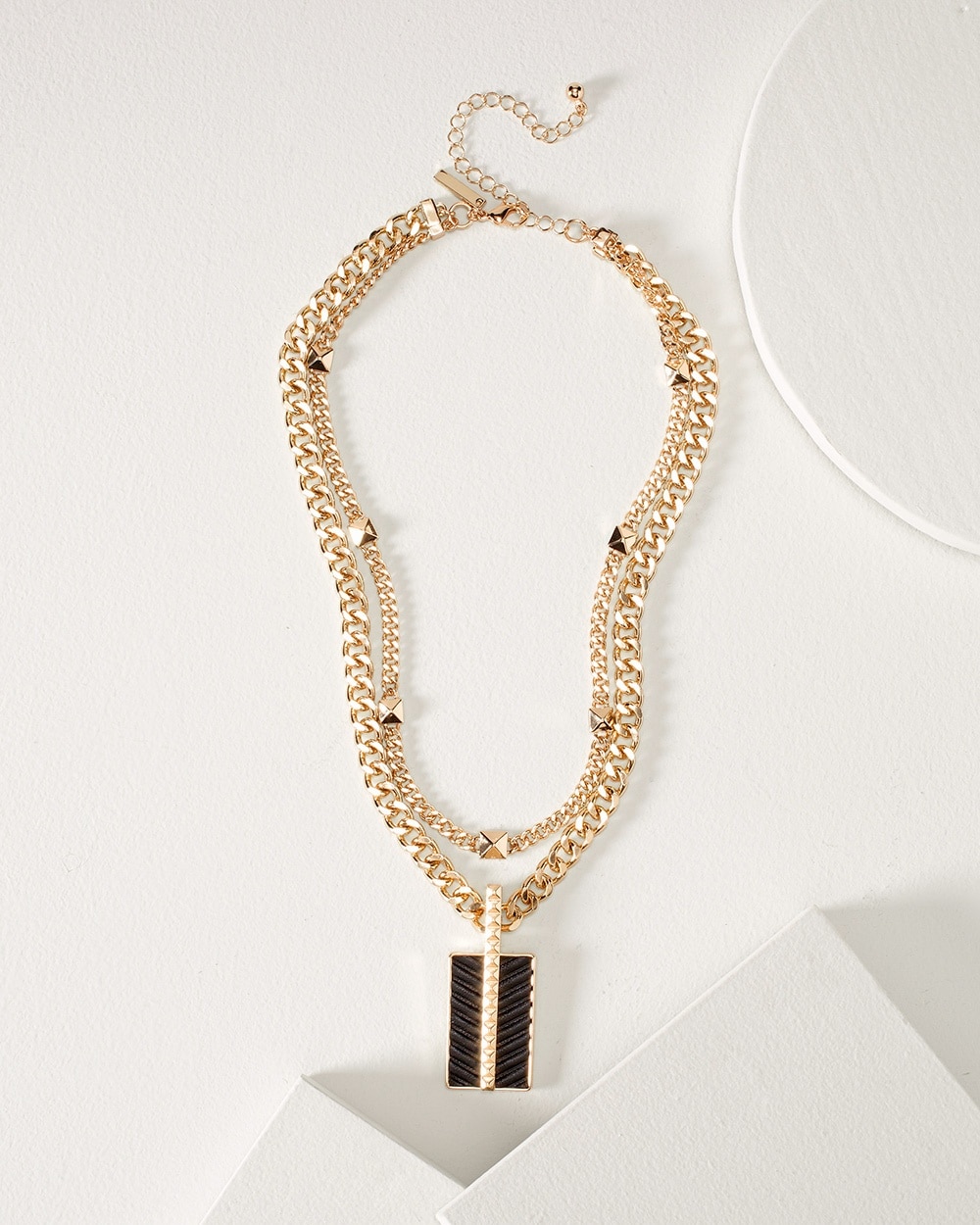Goldtone & Leather Double Strand Studded Necklace