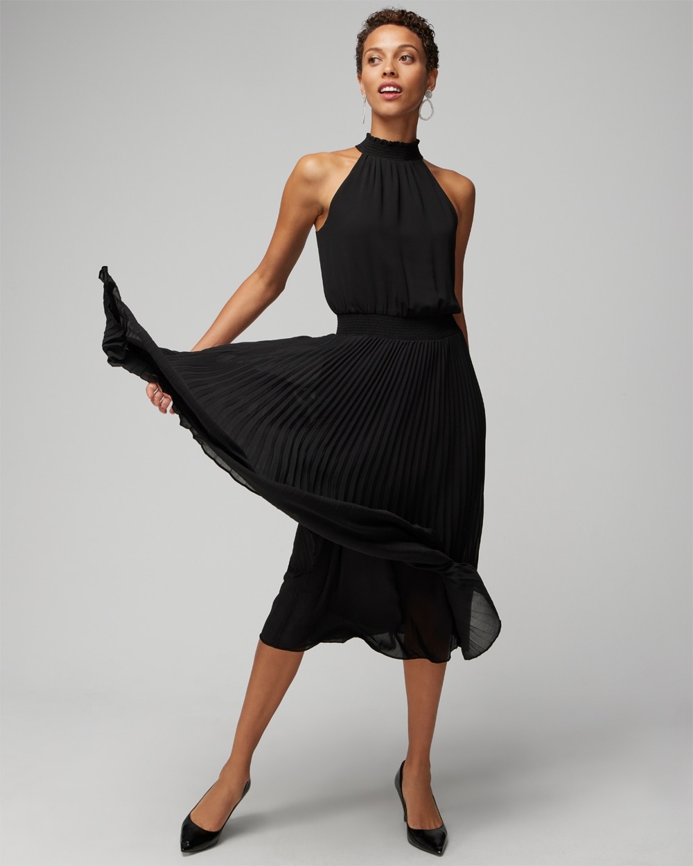 Pleated Halter Midi Dress video preview image, click to start video
