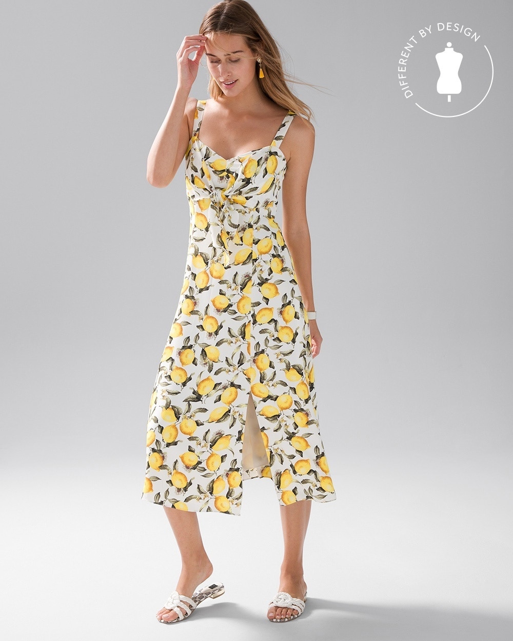 Lemon Print Tie-Front Midi Dress video preview image, click to start video