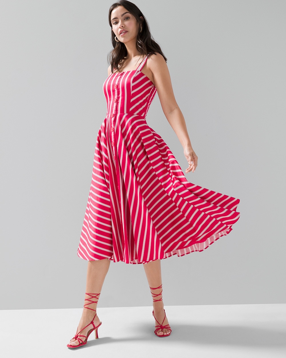 Button Front Fit & Flare Midi Dress video preview image, click to start video