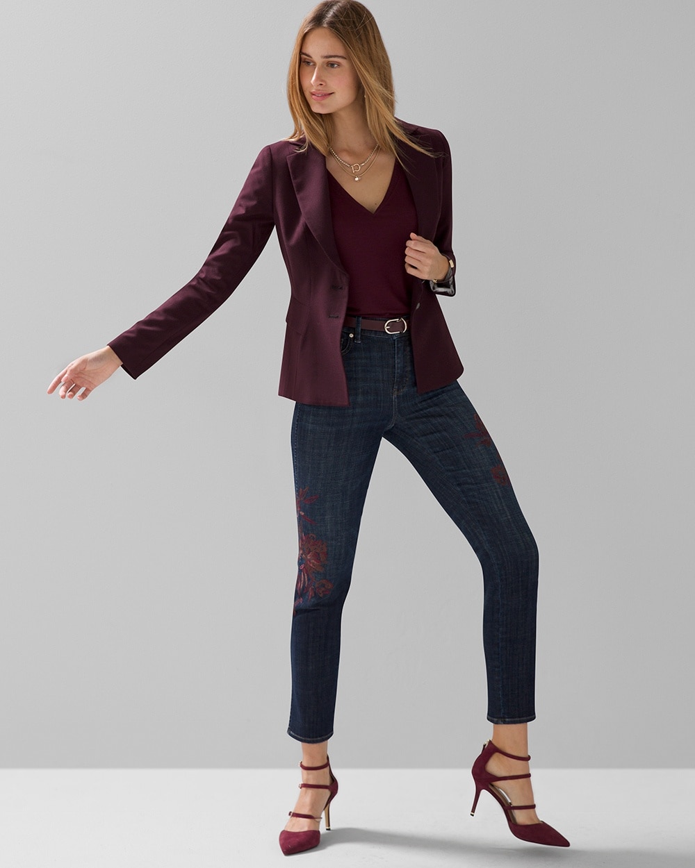 High-Rise Everyday Soft Denim\u2122 Embroidered Straight Jeans video preview image, click to start video